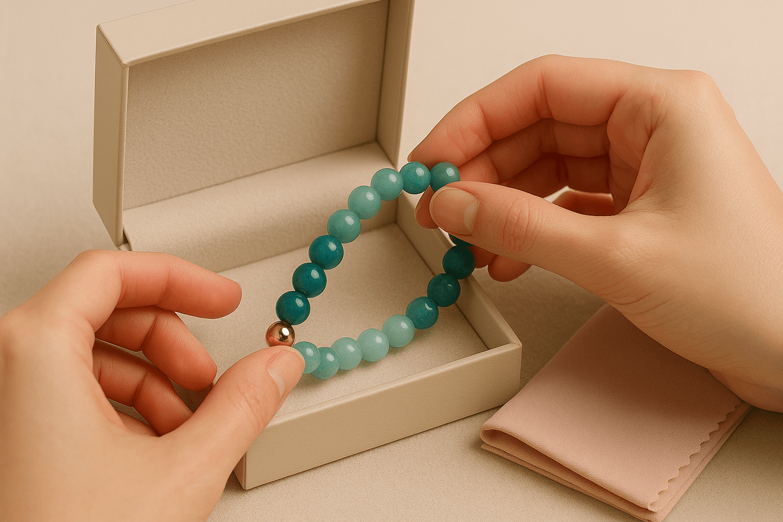 Bijuterii depozitate într-un săculeț moale