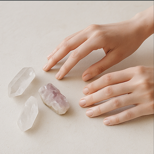 Hands holding gemstones